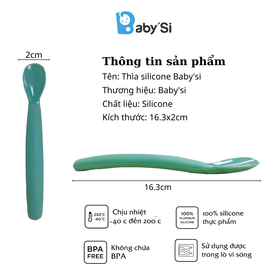 THÌA SILICON CAO CẤP CHO BÉ, THÌA ĂN DẶM BABY'SI