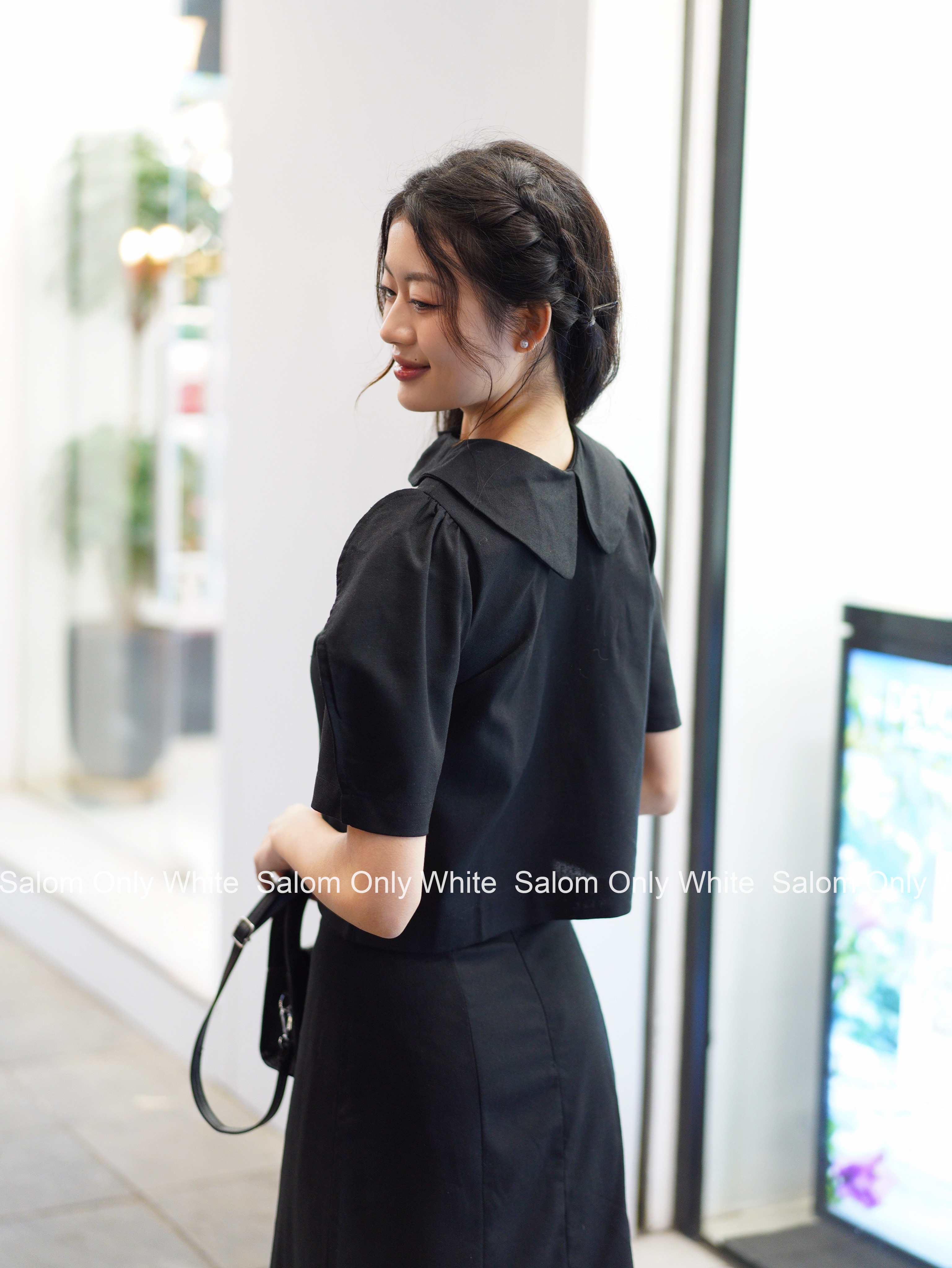 𝐋𝐚𝐝𝐲 𝐋𝐢𝐧𝐞𝐧 𝐒𝐞𝐭 - Set Áo Cổ Sen Và Chân Váy Midi Kẻ Dọc SALOM (Ảnh thật chính chủ)