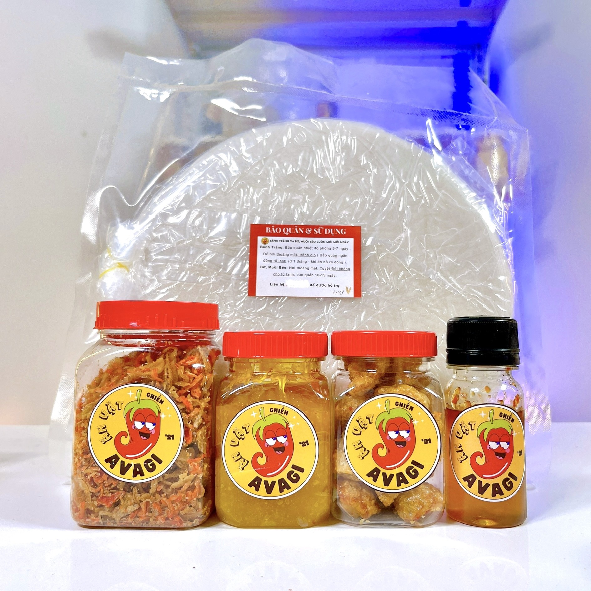 (TÓP MỠ) MUỐI BÉO AVAGI COMBO BÁNH TRÁNG (Bánh tráng+Muối béo+Tóp mỡ+Ruốc Hành Phi+Sốt tắc)