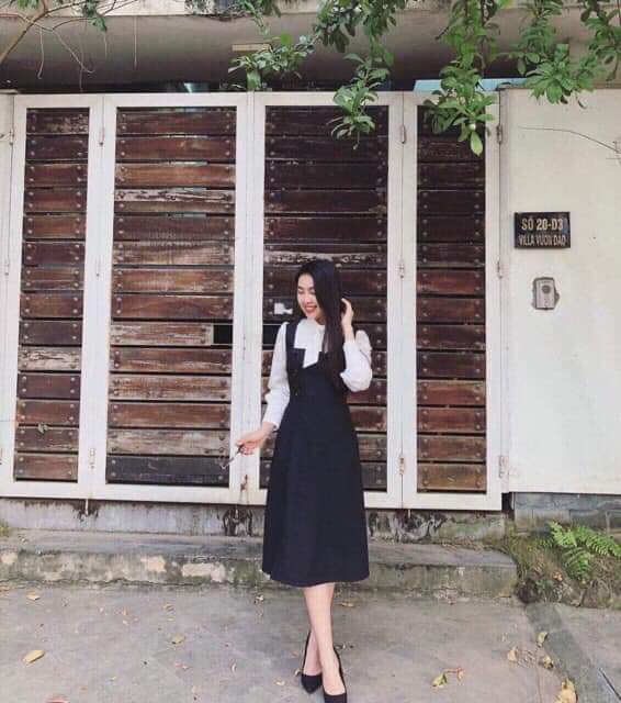 Váy Dạ Phối Sơmi Thắt Nơ