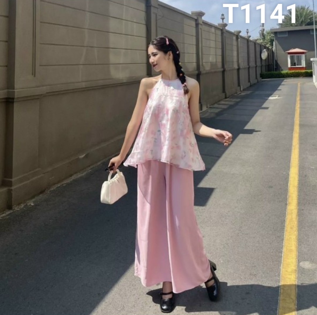 Set bộ áo yếm voan 2 lớp nút tàu quần lụa dài T1141