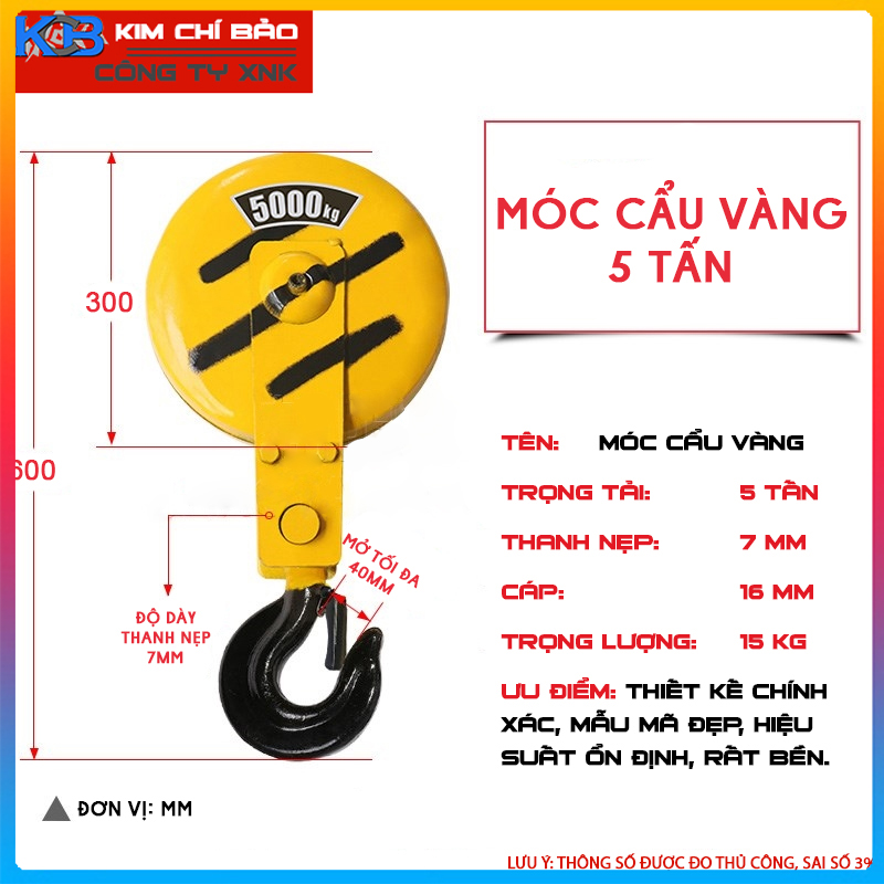 Móc cẩu vàng loại 5 tấn KCB