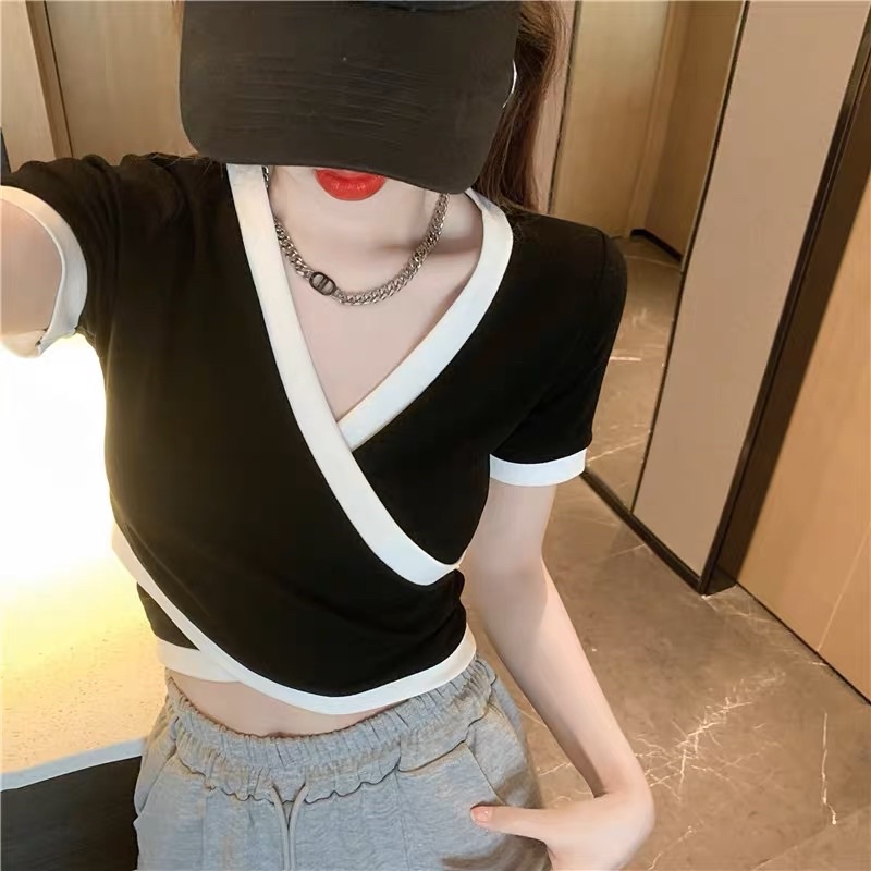 áo thun chéo tà phối viền ct1