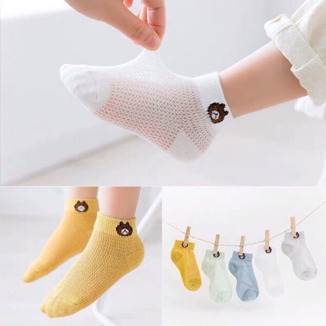 Tất lưới cho bé trai bé gái, set 5 đôi vớ trẻ em chất cotton hình gấu
