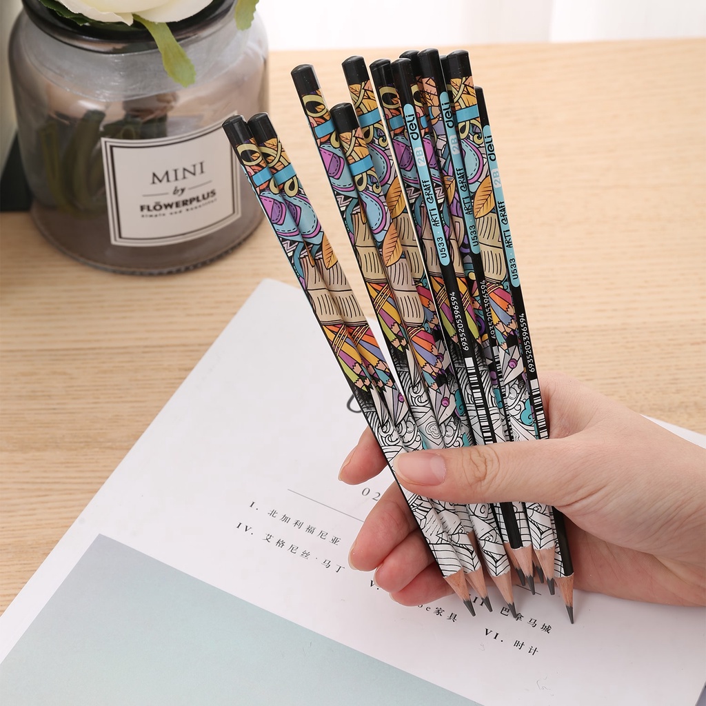 (1 Hộp 12 Cây) Bút chì 2B Deli EU53300, hoạ tiết graphite