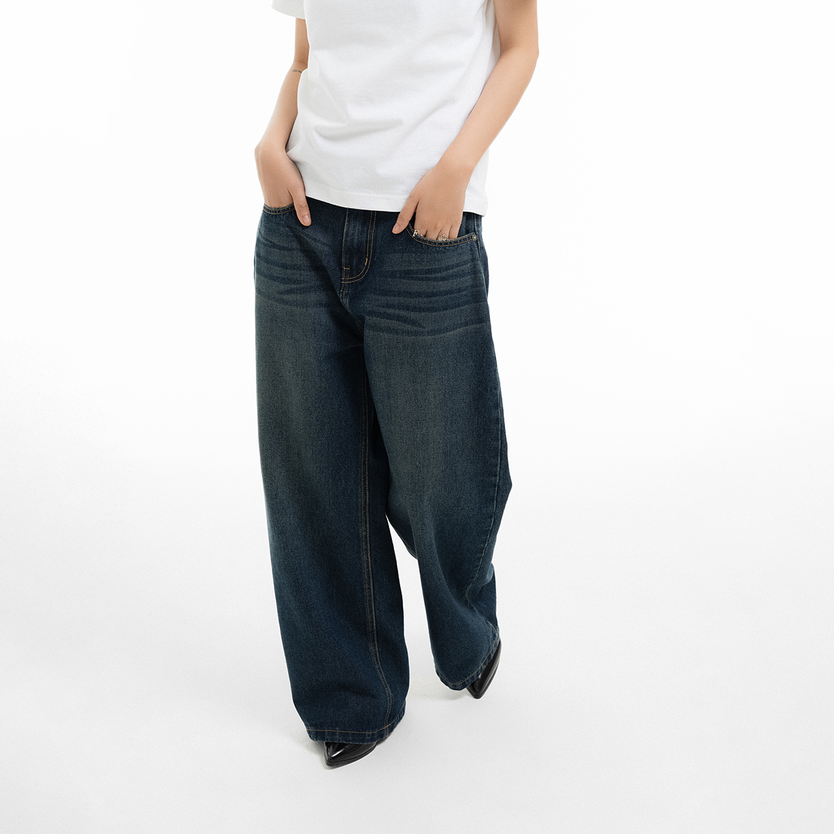 Quần jean nữ Owlbrand Wide/Xanh đậm