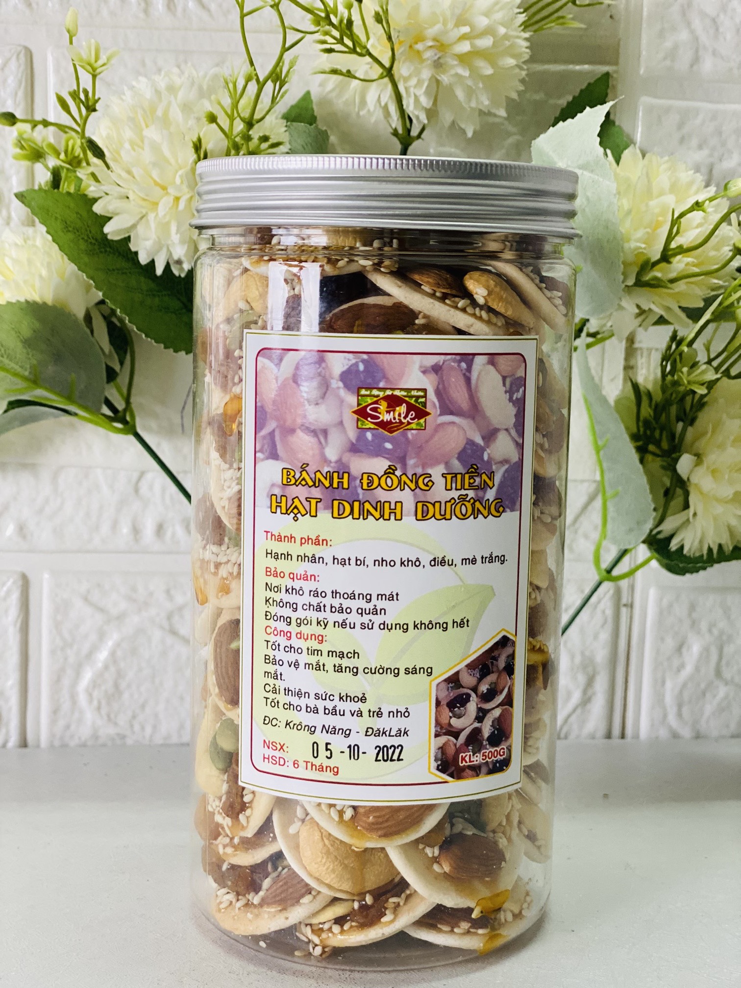 Hộp:bánh đồng tiền hạt dinh dưỡng thơm giòn 500g