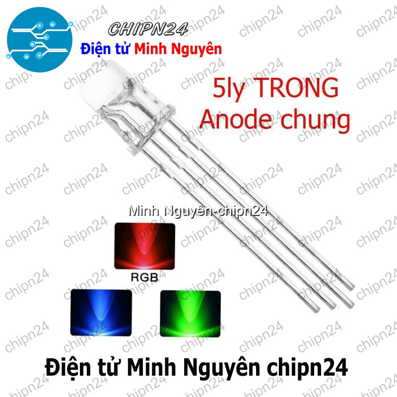[10 con] (TK18, H15) Led 5mm Trong 7 Màu RGB 4 chân Dương chung - HH000906