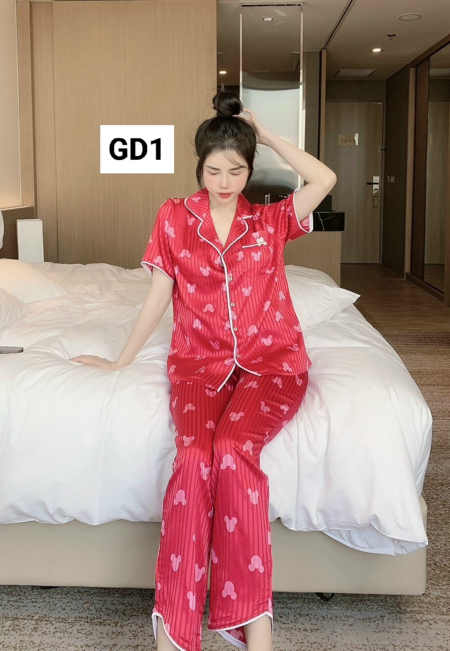 Đồ bộ nữ pijama lụa Gấm tay ngắn quần dài có túi (40-60kg)