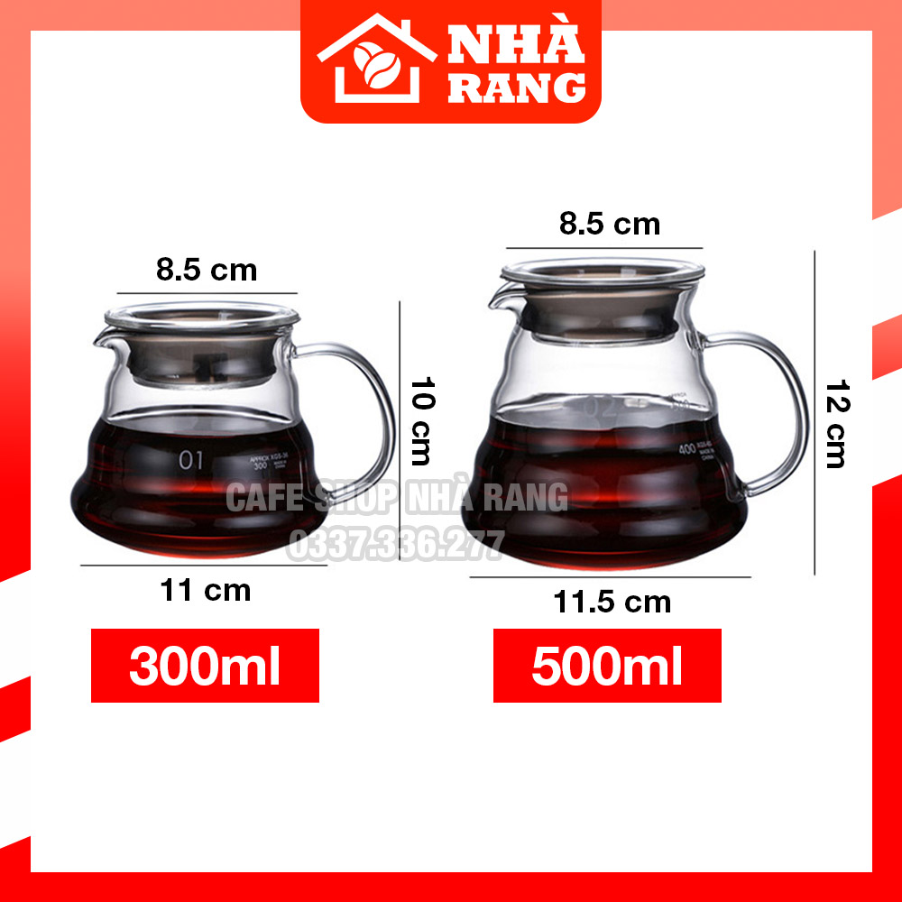 Bình thủy tinh pha cà phê 300ml 500ml có nắp đậy | Cafe Nhà Rang