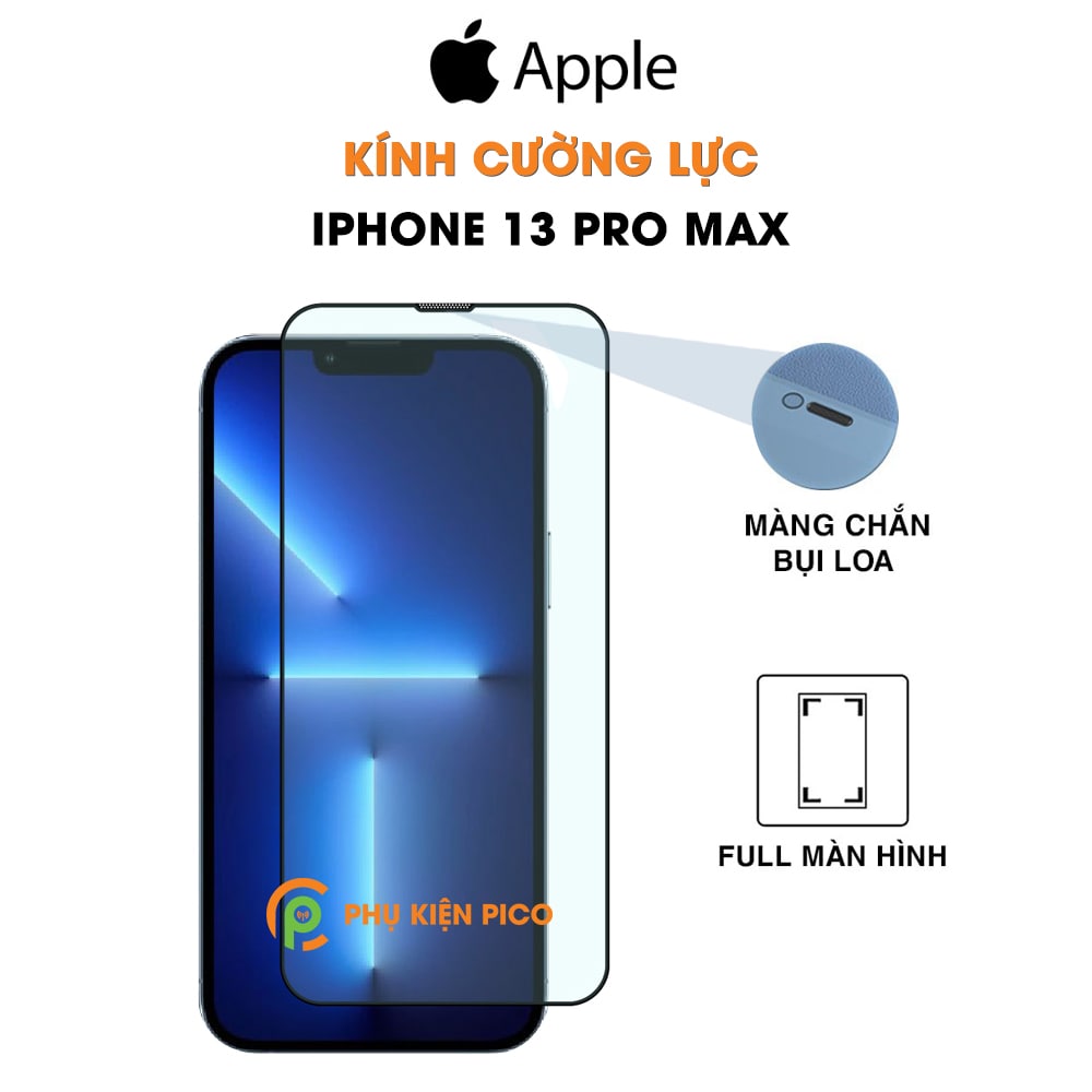 Kính cường lực iPhone 13 Pro Max full màn hình viền đen siêu mỏng có màng bảo vệ loa - Dán màn hình Iphone 13 Pro Max