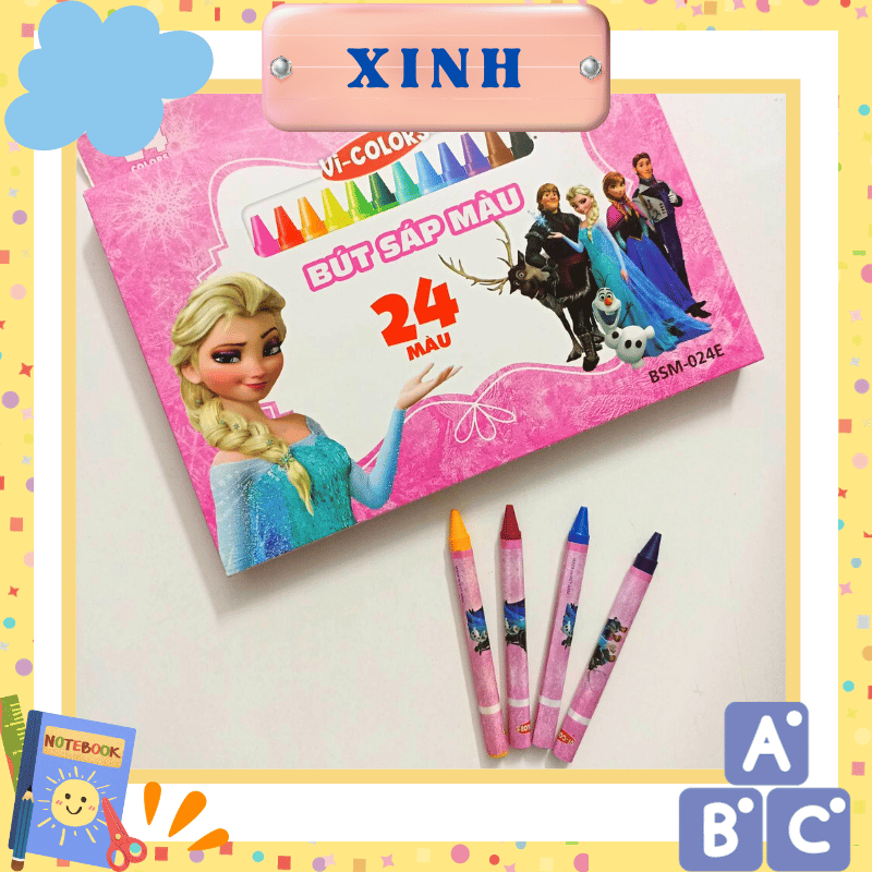 Bút sáp màu cho bé 24 cây mẫu McQueen, Angry Bird, Elsa