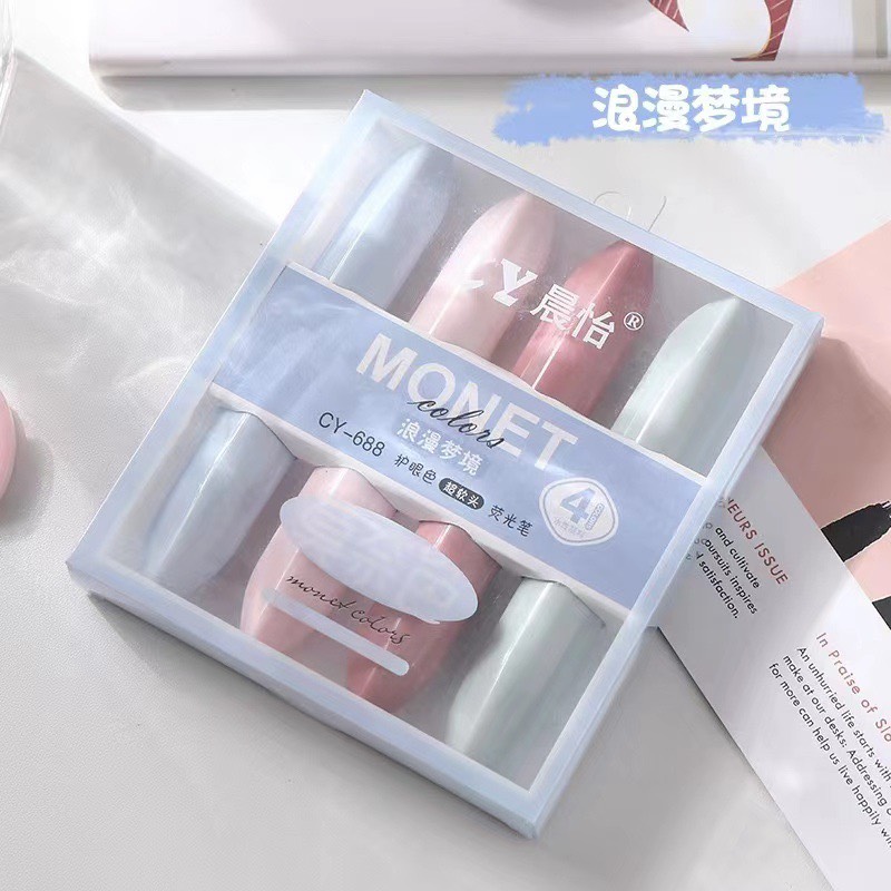set 4 bút highlight dạ quang monet