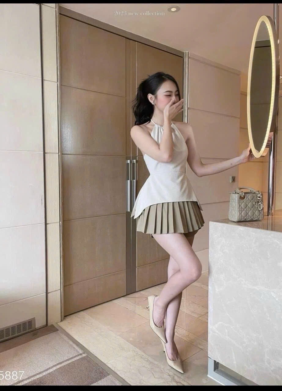 Sét yếm váy xếp ly