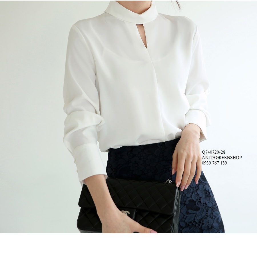 Q740720 ÁO SƠ MI NỮ CỔ TRỤ
