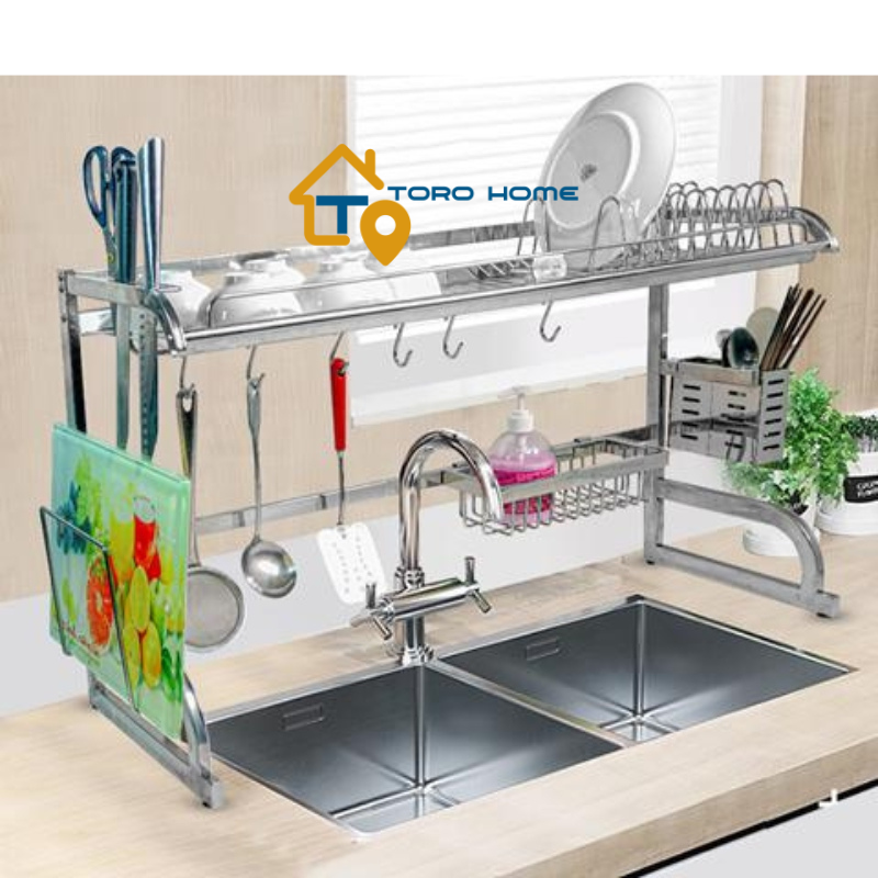 Kệ chén inox 304, kệ bát inox 304 loại 2 tầng cao cấp kc013 toro home,cam kết chất liệu inox chuẩn 304