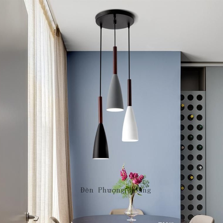 Đèn thả bàn ăn đuôi gỗ - đèn trang trí quán cafe - đèn thả trần trang trí - bộ ba đèn thả trang trí