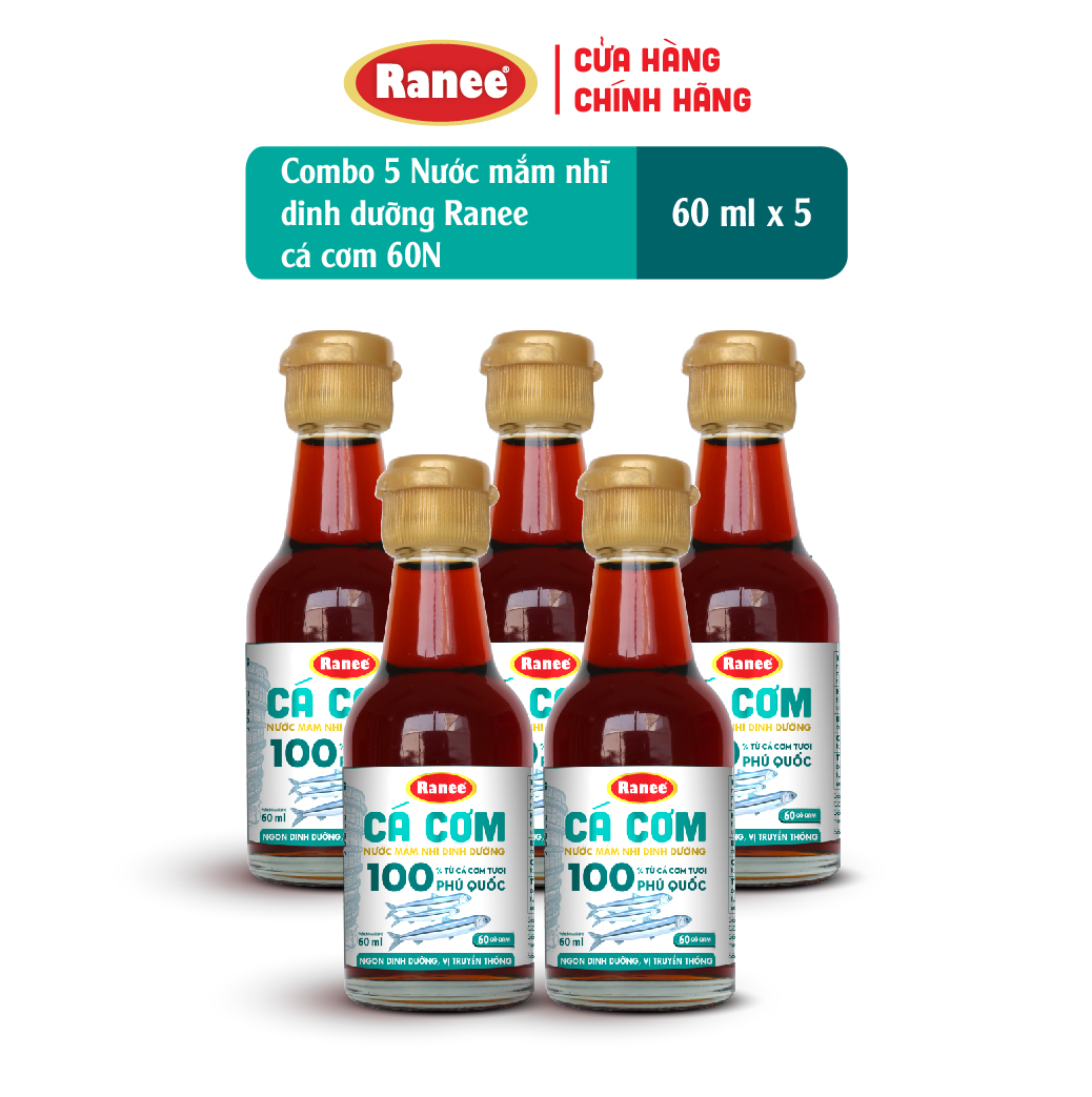 {Đơn 199k tặng hộp bơ -399k tặng vá gỗ} Combo 5 chai nước mắm nhĩ dinh dưỡng Ranee Cá Cơm 60 ĐỘ ĐẠM chai 60ml ( 5 x 60ml)