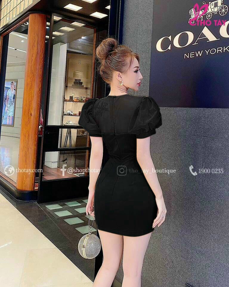 Đầm body tay búp cổ vuông-QH#damnu