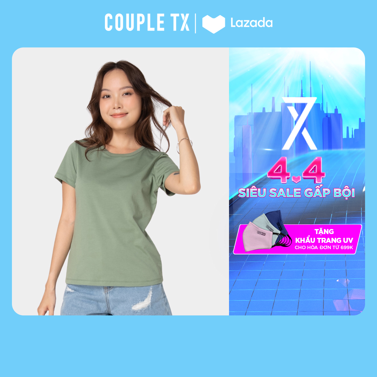 Áo Thun Nữ Couple TX Cổ Tròn Basic Vải Đốm Form Slim Ôm WTS 2375