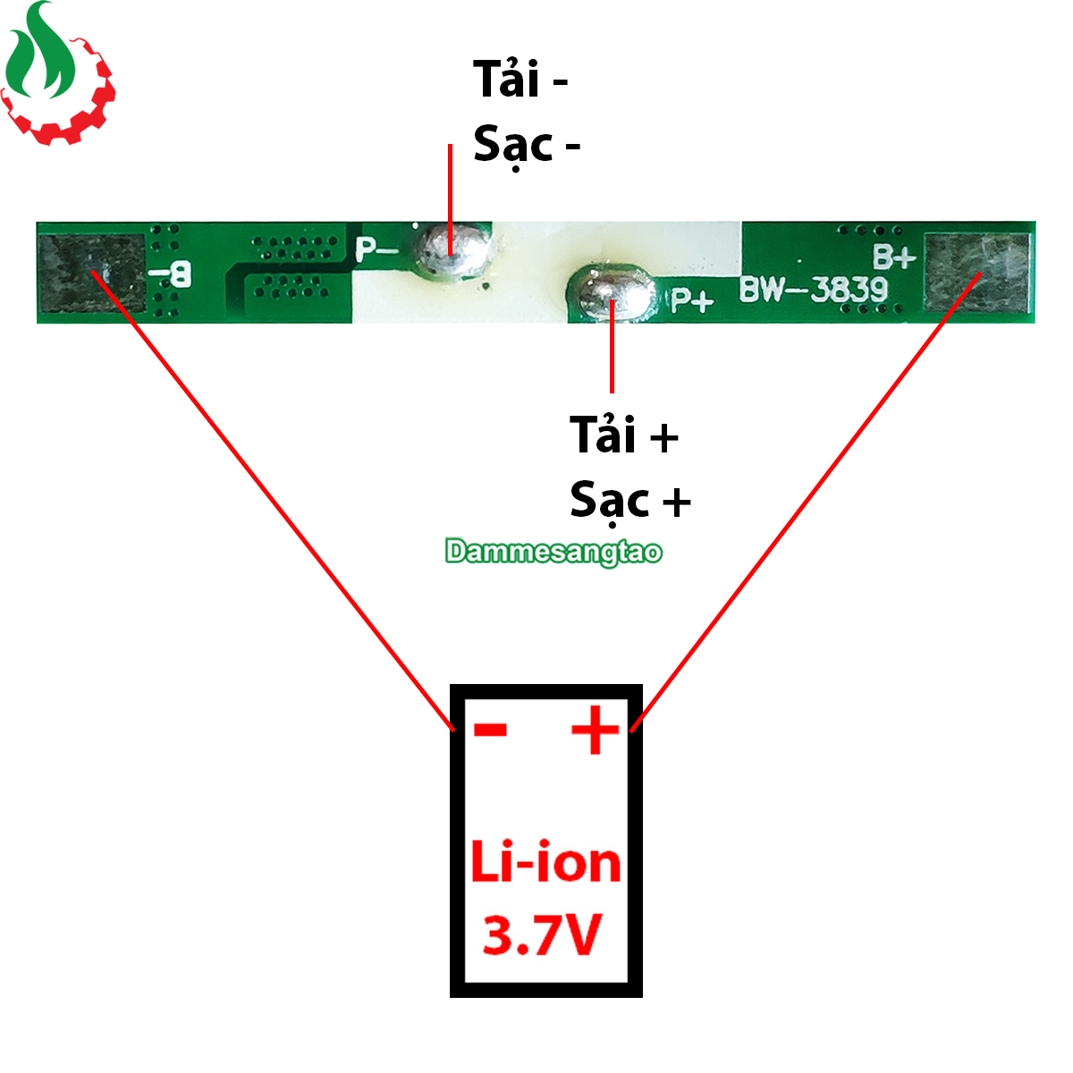 Mạch 1S 3.7V 5A BW bảo vệ pin Li-ion 3.7V