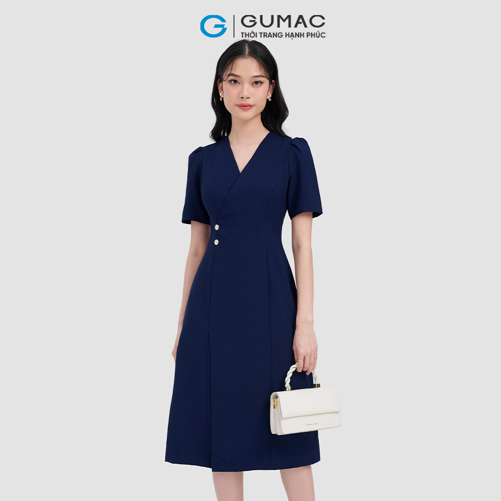 Đầm chéo ngực phối nút thời trang GUMAC DC11055