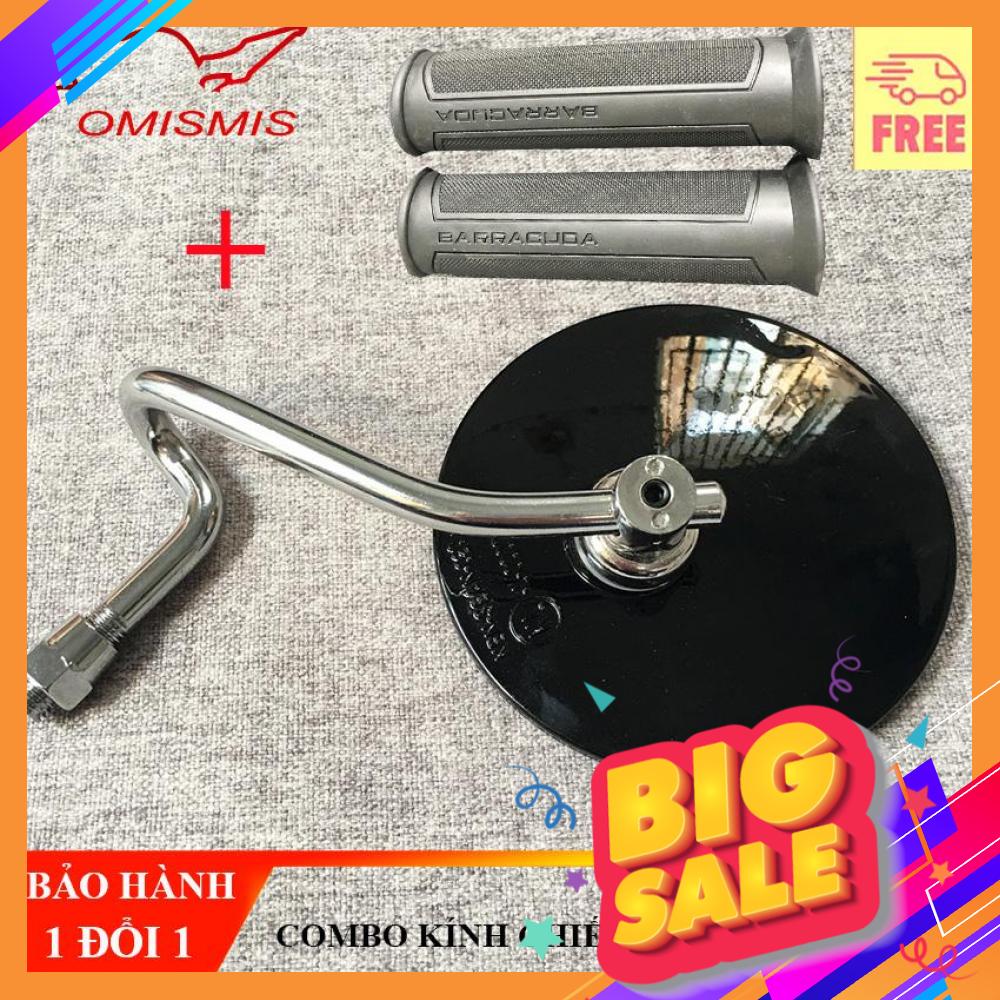 Combo kính chiếu hậu tròn kiểu mới đi kèm bao tay baracuda cao cấp màu đen