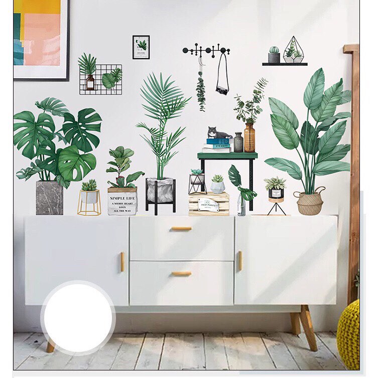 Decal dán tường mẫu chậu cây to 2 tấm khổ lớn mẫu 02
