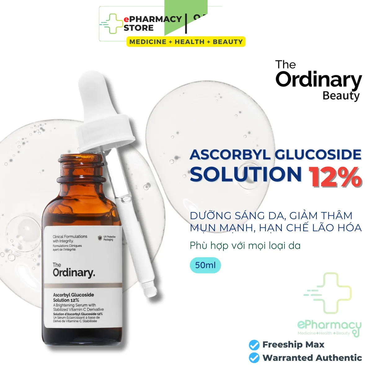 SERUM THE ORDINARY Ascorbyl Glucoside Solution 12% - Tinh chất Vitamin C sáng da giảm thâm mụn mạnh 30ml