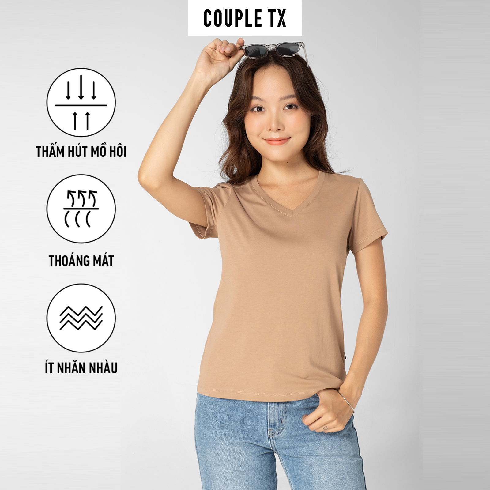Áo Thun Nữ COUPLE TX - Cổ Tim Slim Basic WTS 2326/ WTS 2230