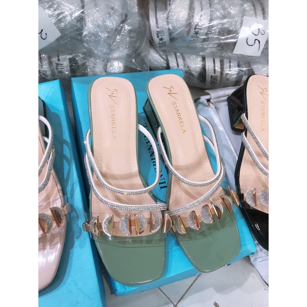 Guốc cao gót mặt đá gót đồng 5cm cao cấp