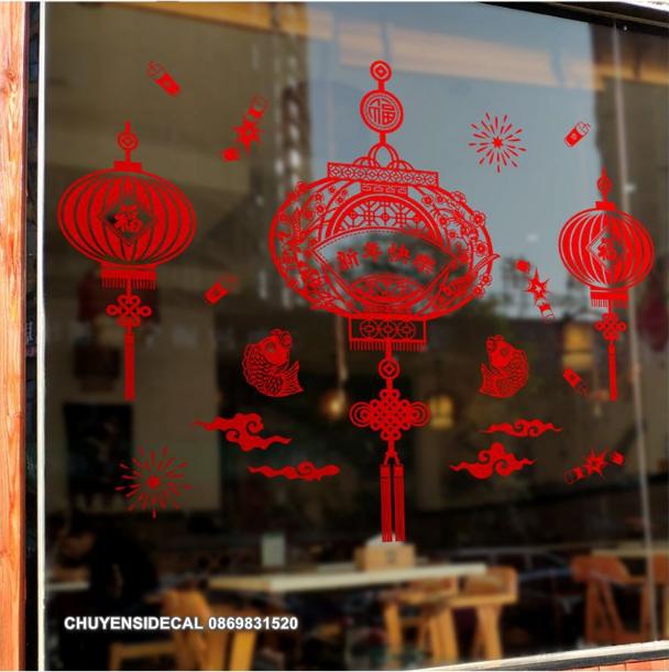 [HCM]Decal trang trí Tết - Đèn Hoa Chúc Mừng Năm Mới