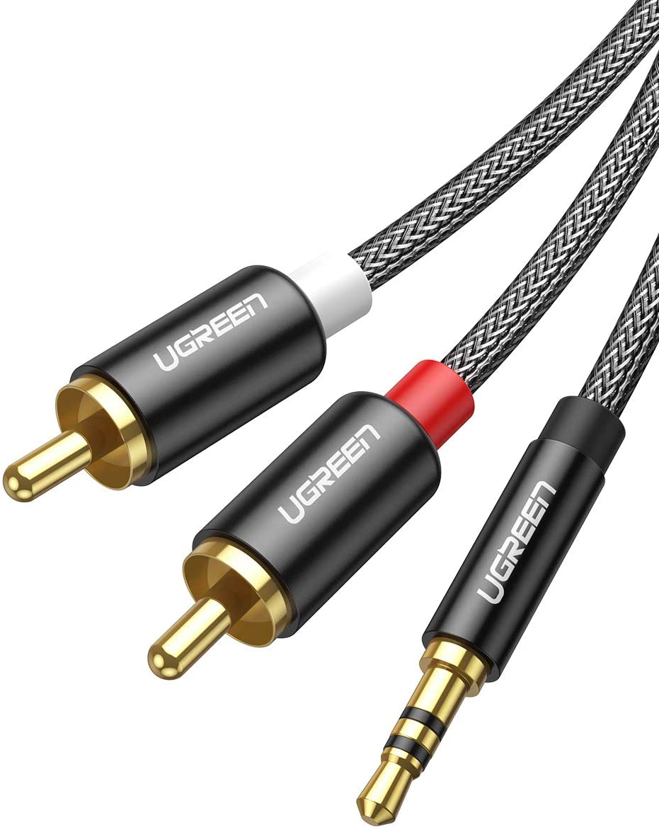 Cáp âm thanh audio 3.5mm ra 2 rca dài 1m bọc nylon ugreen 60240 cao cấp