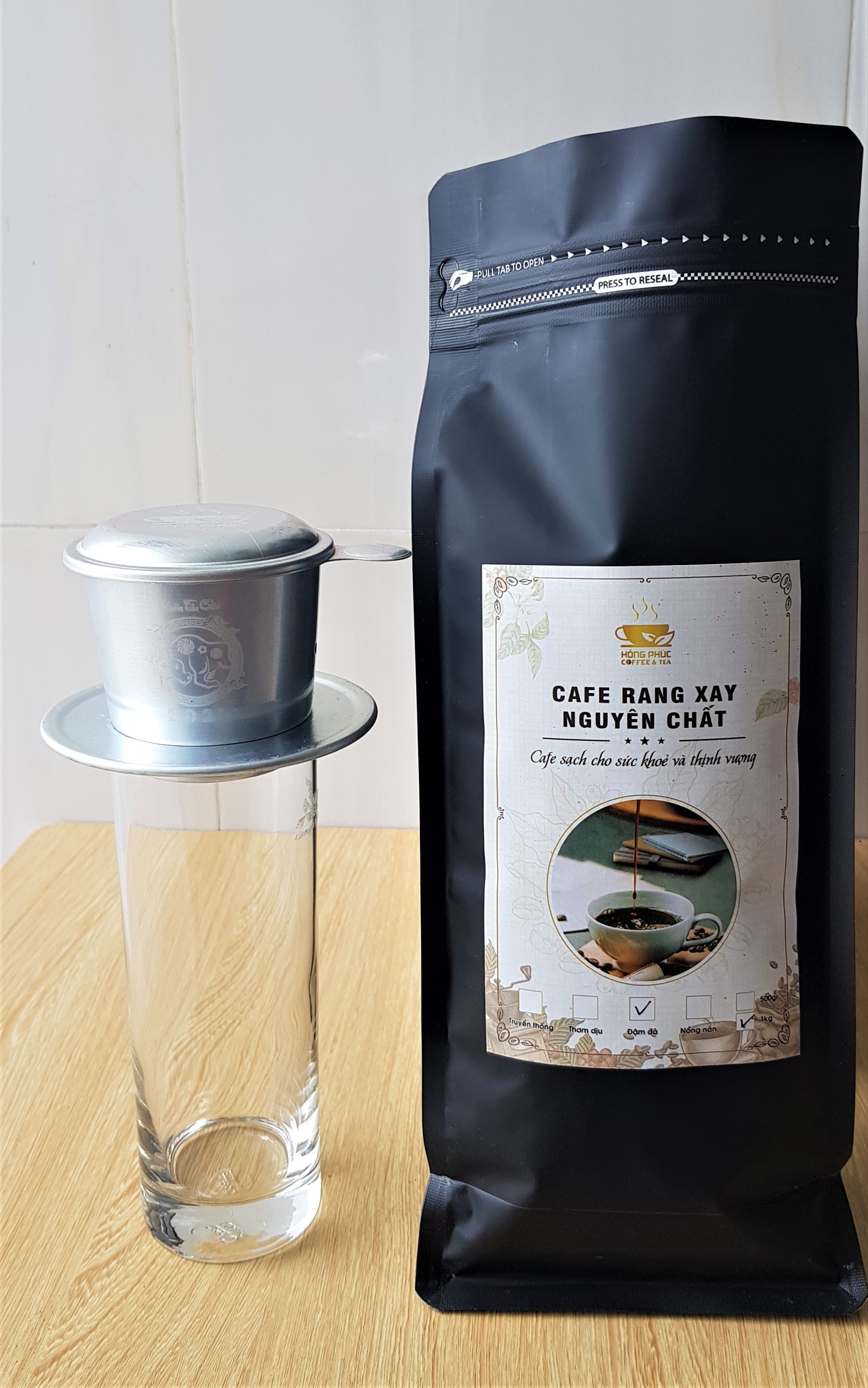 CÀ PHÊ HỒNG PHÚC ĐẬM ĐÀ HẠT 500 GR RANG XAY NGUYÊN CHẤT