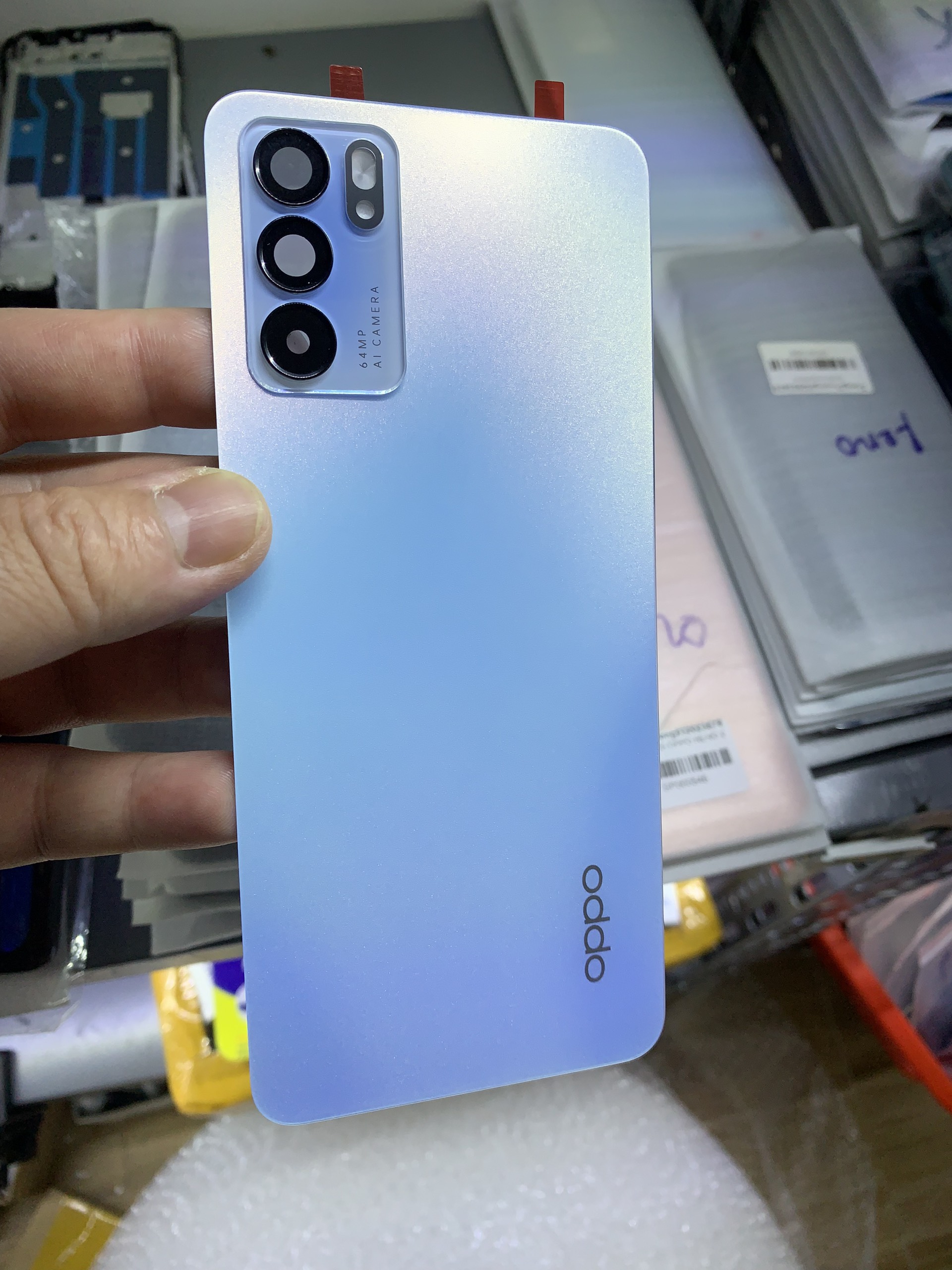 Khung xương, benzen, két lắp màn. / Kính lưng kèm kính camera oppo reno 6 - 5G, như ảnh
