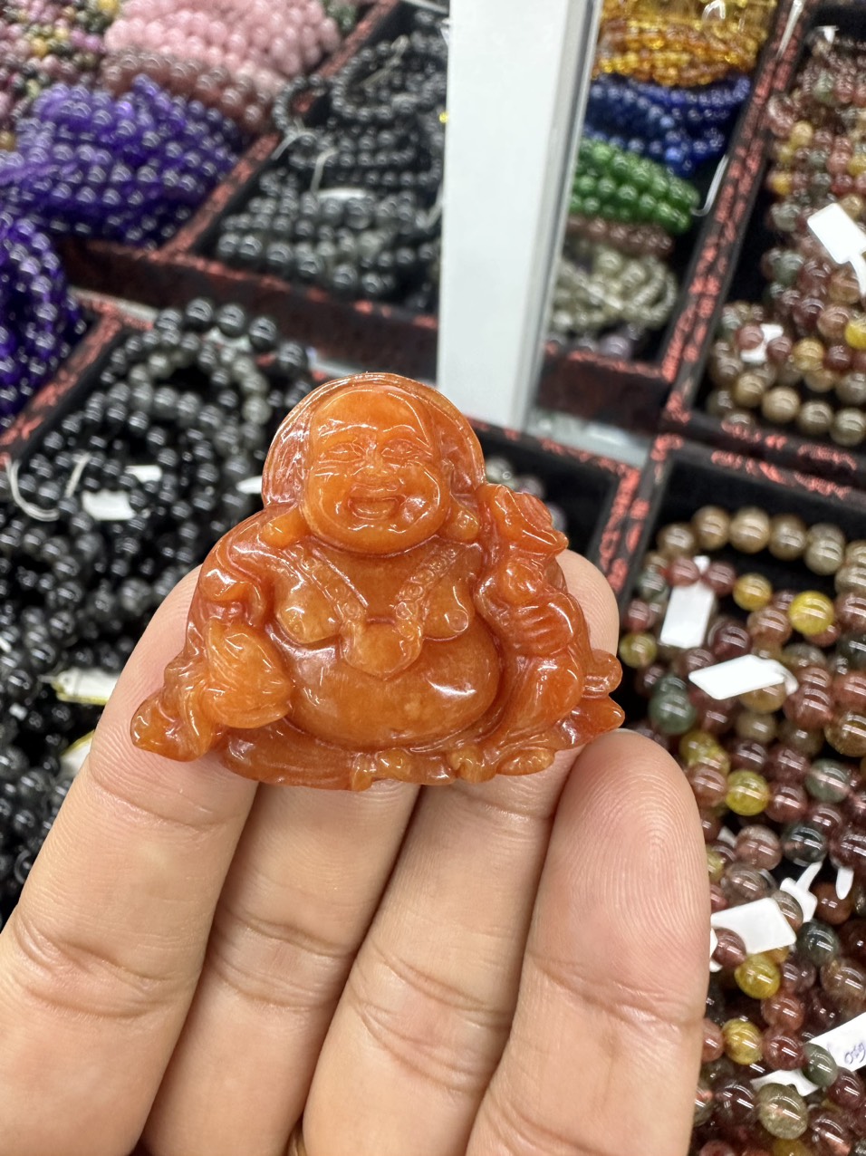 Smiling Laughing Buddha Red Jade Pendant