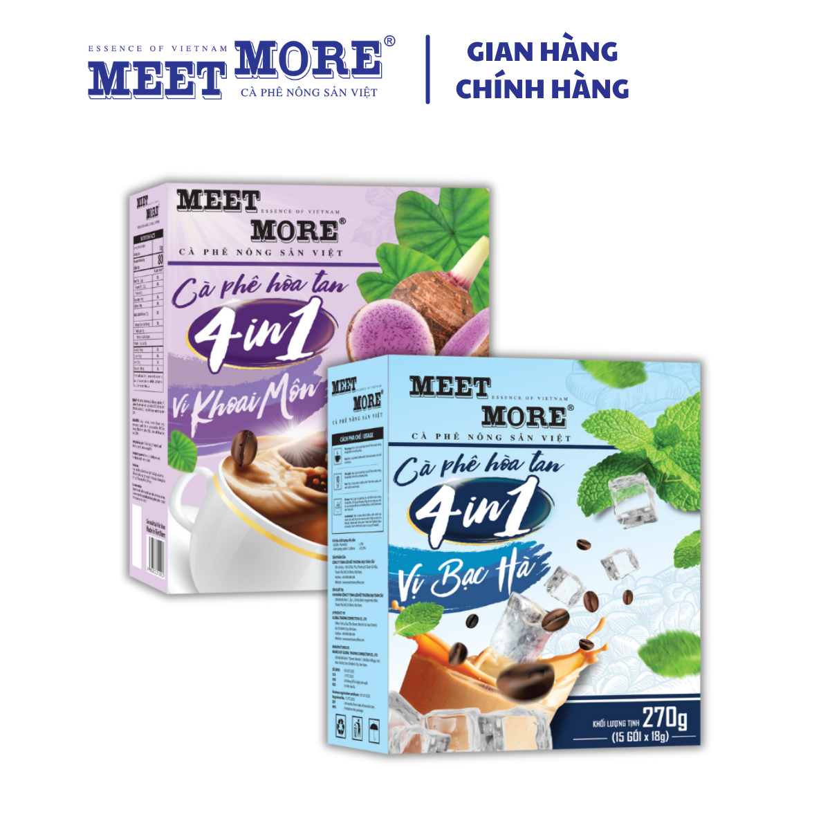 Combo 2 Hộp Cà Phê Bạc Hà Và Khoai Môn Meet More (15Gói/18Gram/Hộp)- Cà phê nông sản Việt
