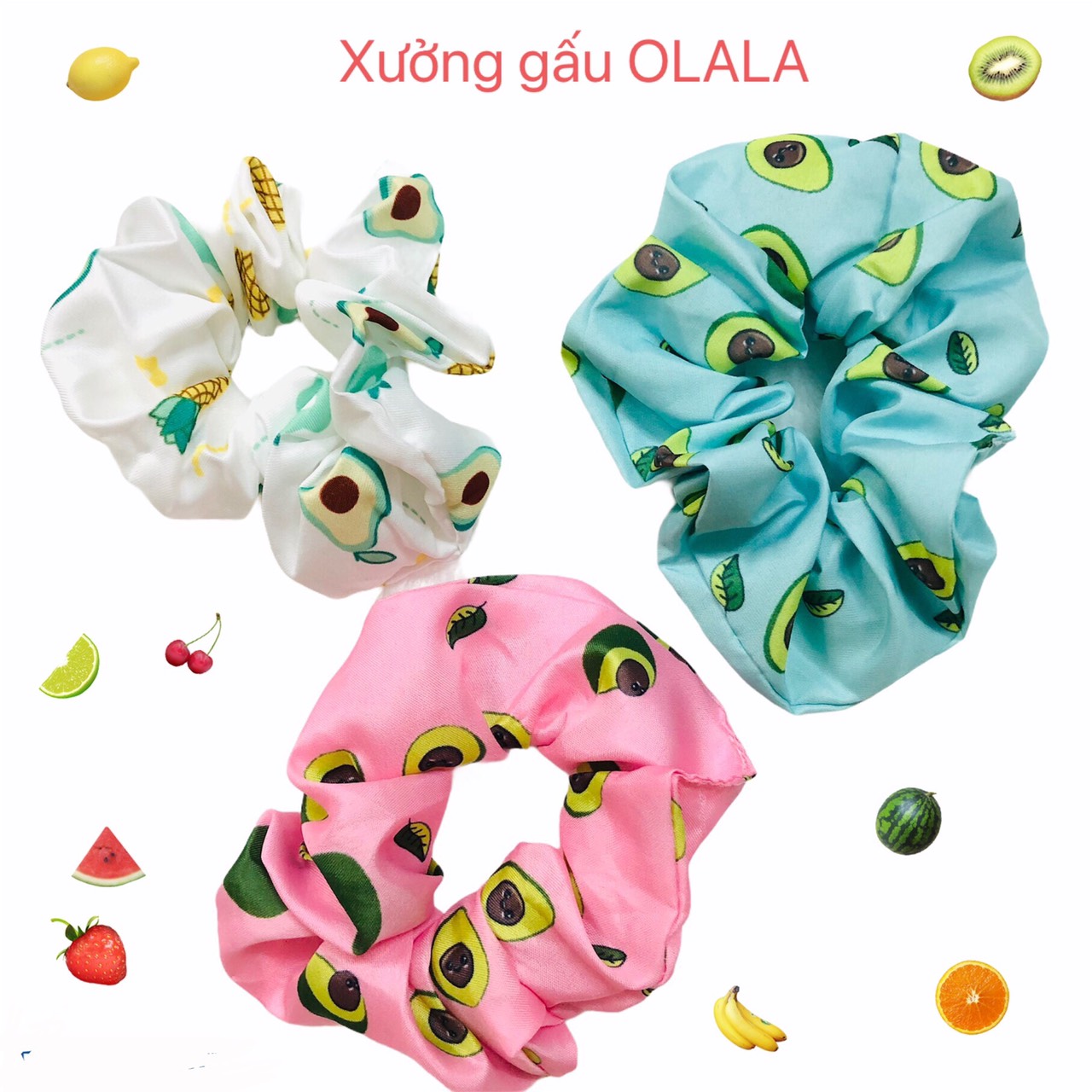 Cột tóc vải Scrunchies Họa Tiết Dễ Thương