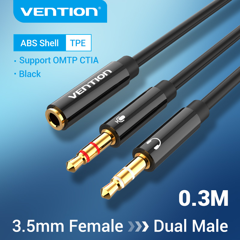 Vention Audio Extension Cable Headphone Splitter for Computer 3.5mm Female to 2 Male 3.5mm Mic Y Splitter Headset to PC Adapter
