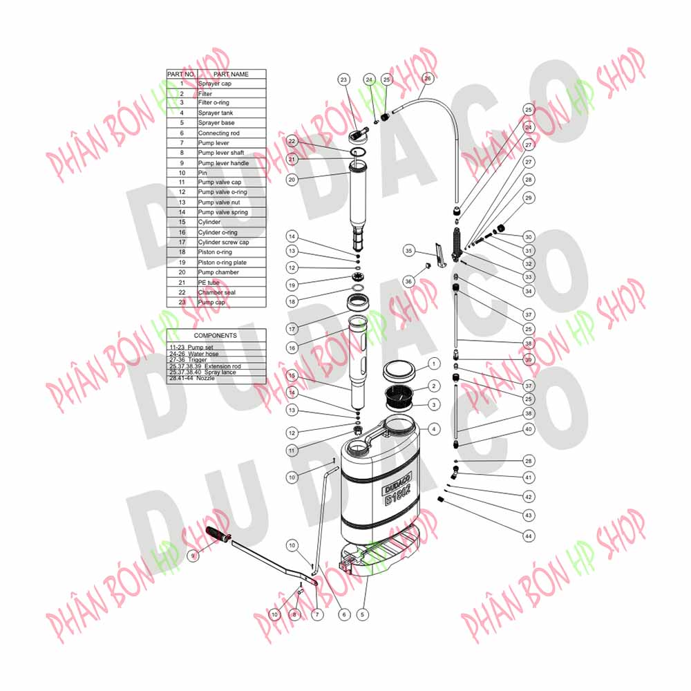 Bình Phun Xịt Dudaco 1802 (18L) -  Xuất Khẩu Châu Âu