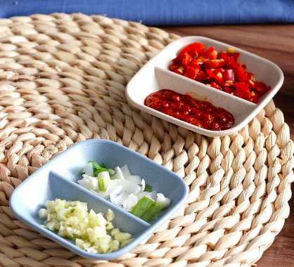 Chén đựng gia vị lúa mạch 2 ngăn