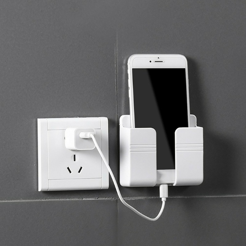 Kệ Dán Tường Để Remote,Giá Đỡ Điện Thoại Gắn Dán Tường Có Lỗ Sạc Tiện Lợi Mẫu Mới