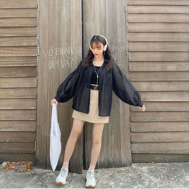 [HCM]Sét áo sơ mi voan  from rộng và áo 2 dây