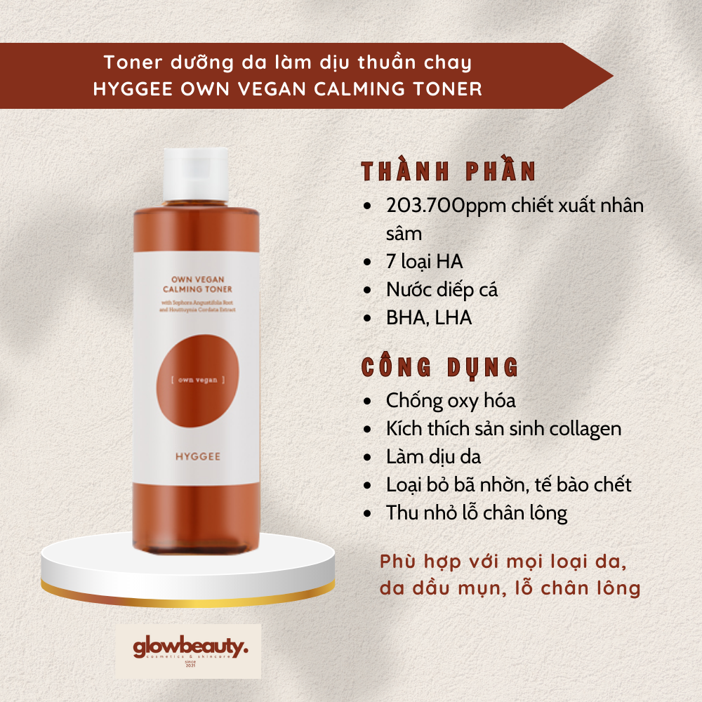 Toner dưỡng da làm dịu thuần chay HYGGEE Own Vegan Calming Toner 250ml