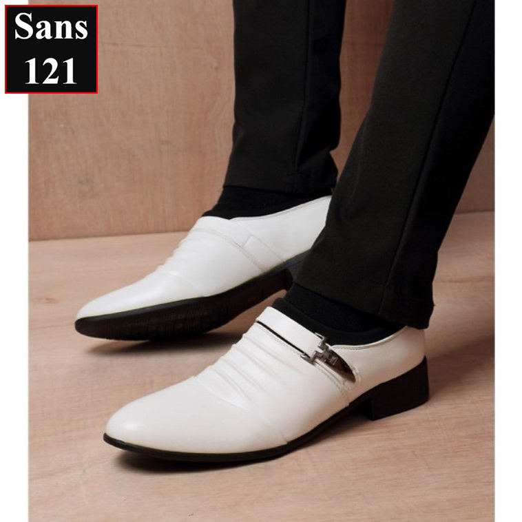 Giày da nam cao cấp Sans121 giầy tây không dây đen nâu trắng bigsize size lớn 43 44 45 46 47 48 nhỏ 37 38 39 40 41