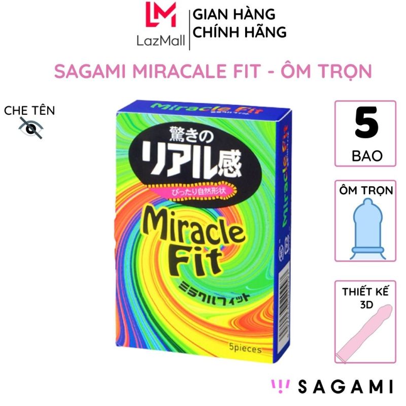 Bao cao su sagami Miracle Fit hộp 5 chiếc thiết kế 3D ôm khít chống tuột kéo dài thời gian cao cấp