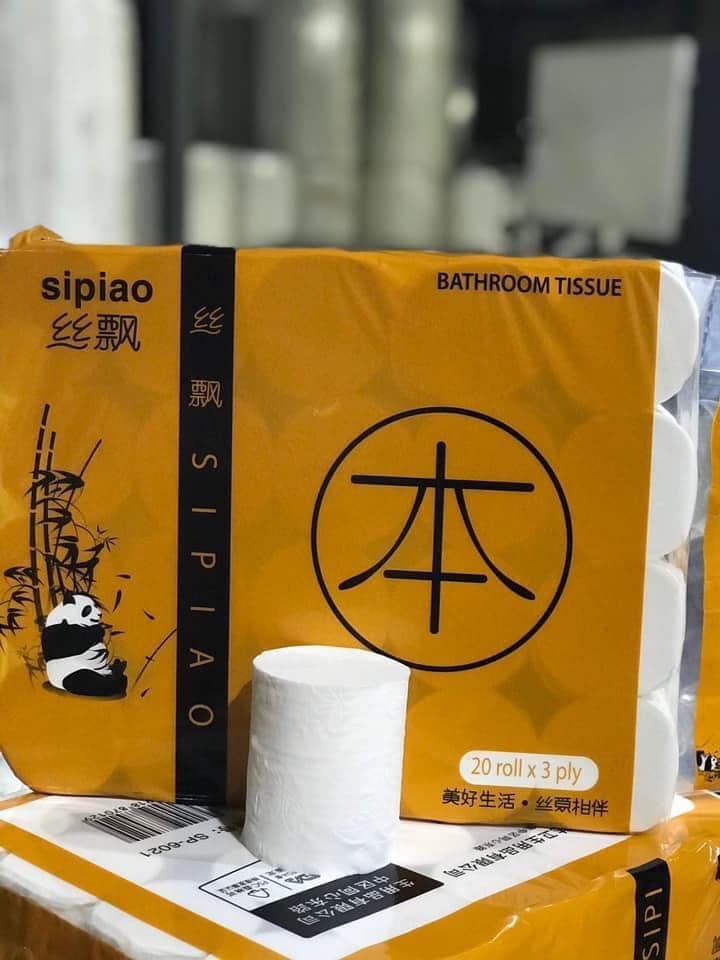 GIẤY VỆ SINH GẤU TRÚC SIPIAO TÚI 20 CUỘN, siêu dai, không chất tẩy trắng, cuộn không lõi