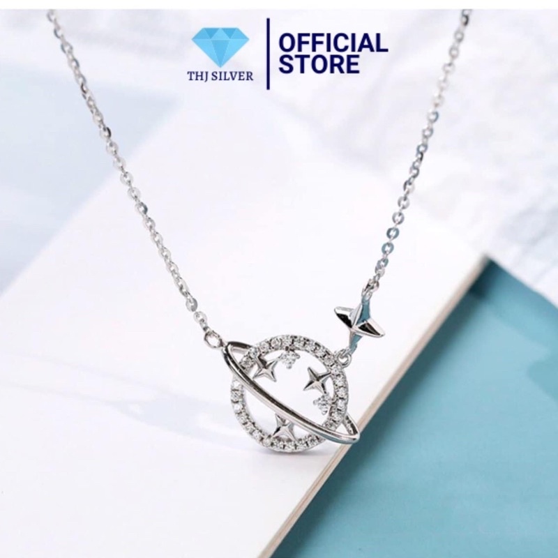 Dây chuyền nữ mặt địa cầu đính đá chuẩn bạc ta-THU HUONG SILVER