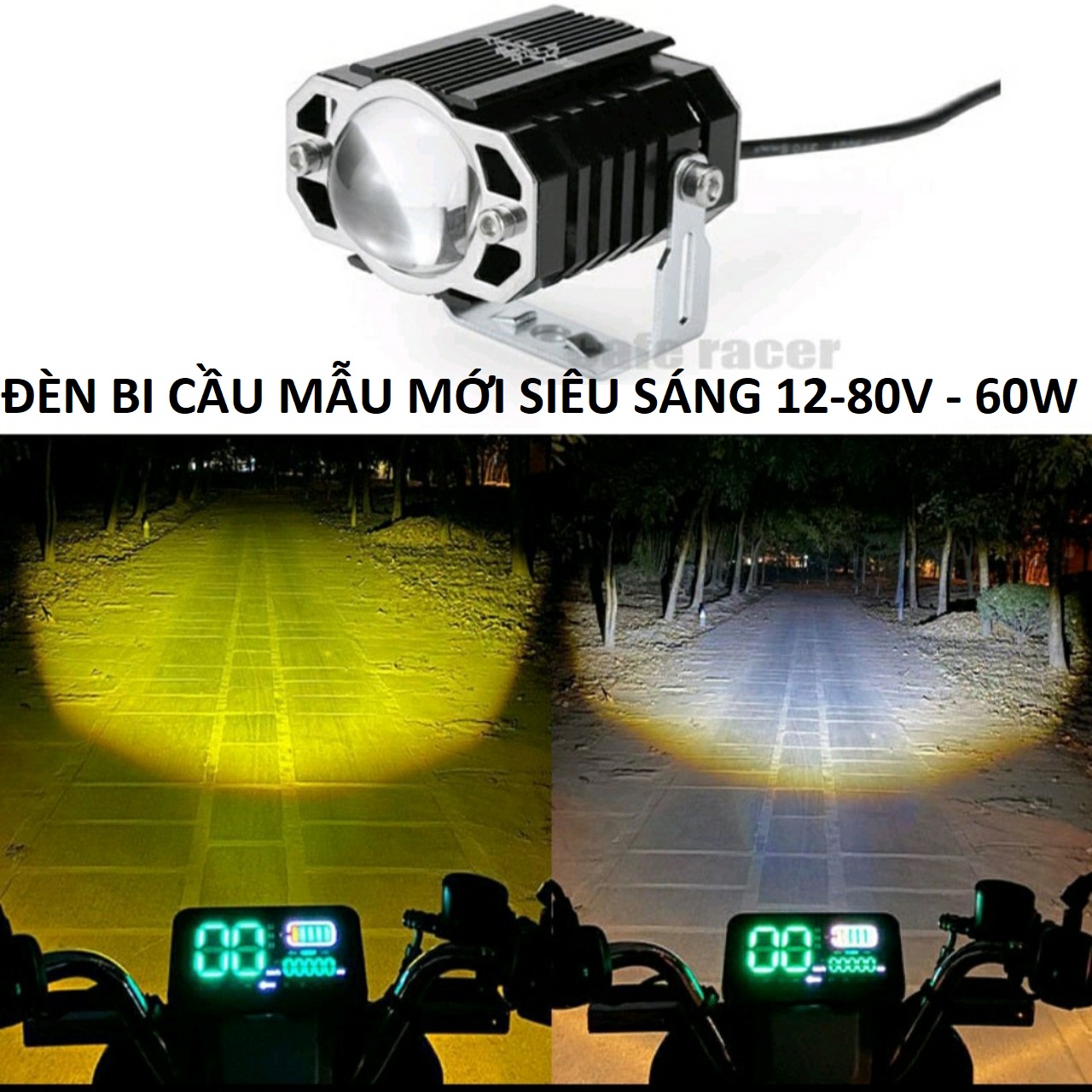 (LOẠI TỐT) Đèn trợ sáng xe máy ô tô 12v-80v cốt vàng pha trắng 45w siêu gom mẫu mới chống nước , Đèn bi cầu 2 màu siêu sáng