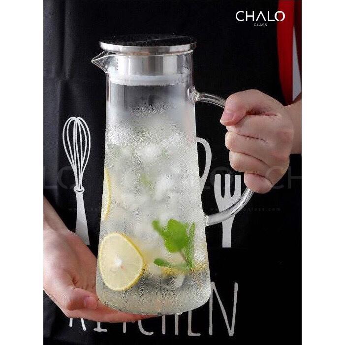 Bình trà thuỷ tinh dáng cao nắp inox 1300ml, binh thuỷ tinh pha trà, bình thuỷ tinh pha nước detox, bình nước đa năng